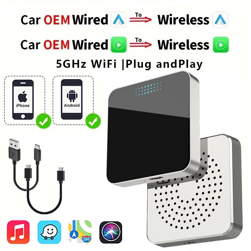 

2 в 1 Carplay проводной и беспроводной CarPlay Android Auto Box Plug And Play USB/Type C для мультимедийного видеоплеера автомобильный аксессуар