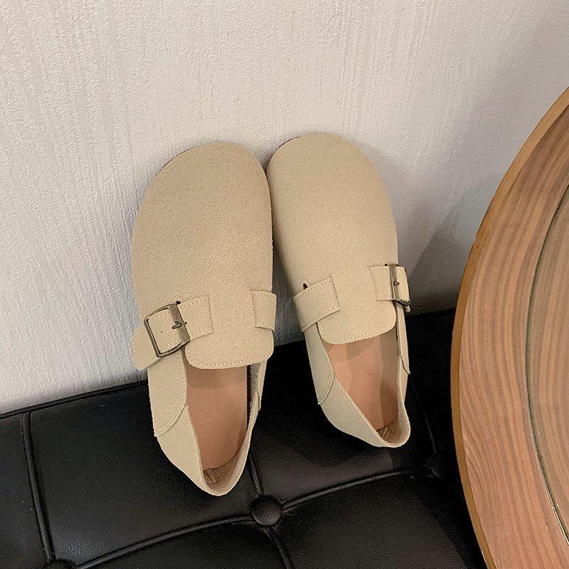 2025 New Beef Tendon Flat-soled Doudou Shoes Women's Simple Spring and Autumn Retro One-pedal Single Shoes Round Head Soft Sole Casual