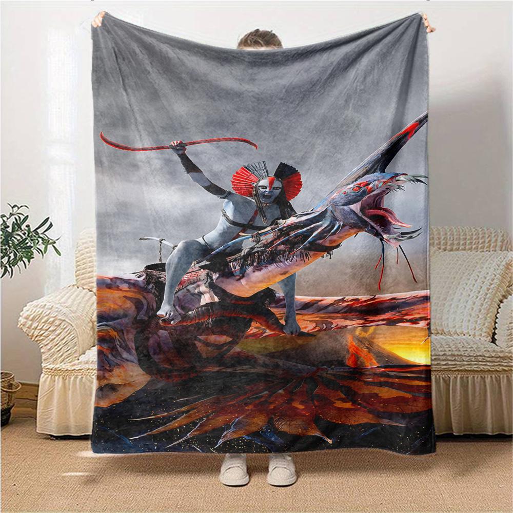 1Pc Fiery Demon Artwork Blanket For Couch Bed Plush Cozy Fuzzy Blanket Super Soft Warm Blankets For Fall And Winter 0918289