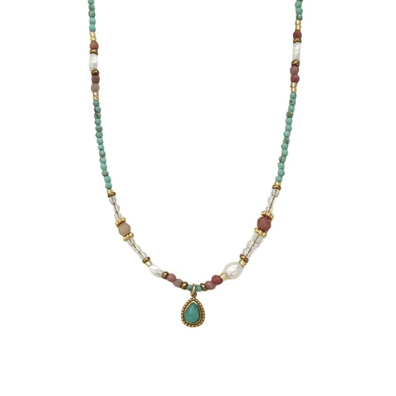 Natural Stone Freshwater Pearl Necklaces For Women Fashion Sexy Green Water Droplet Pendant Collarbone Chain Jewelry Gifts
