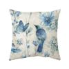 Blue flower and bird printed polyester square cushion cover for home living room sofa office decoration waist cushion pillowcase