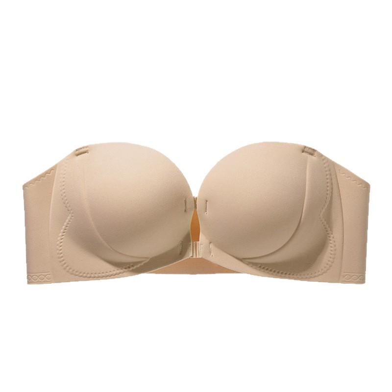 Trägerlose rutschfeste Push-Up Dessous: Verschluss vorne, Extra dick, Sexy unsichtbarer Push-up für kleine Brüste