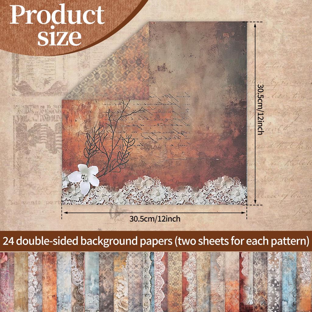 24/48Pcs Double Sided Scrapbook Paper DIY Handmade Collage Decorative Background Paper Journaling Background Decoration 12x12In