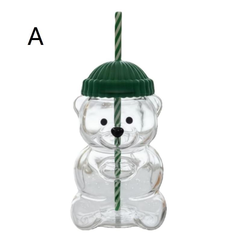 1Pcs Cartoon Bear Shaped Coffee Mug Cute Bear Mug Plastic Cup With Straw Transparent Creative Milk Coffee Water Cups