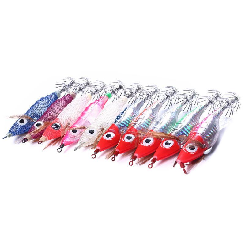 Luminous Simulated Wood Shrimp Lure Set10PCS 10CM9.1GSquid Needle Sea Fishing Lure Box Set