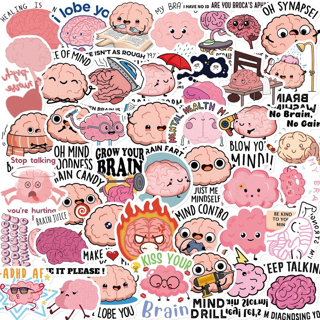 50 Cartoon Funny Brain Graffiti Stickers Decorative DIY Waterproof Stickers To Tear Creative Water Cup Stickers