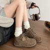 New Winter Women Faux Suede Short Boots Lace Up Female Casual Shoes Soft Camel Suede PU Upper Flat Sole Ankle Boots Solid Color