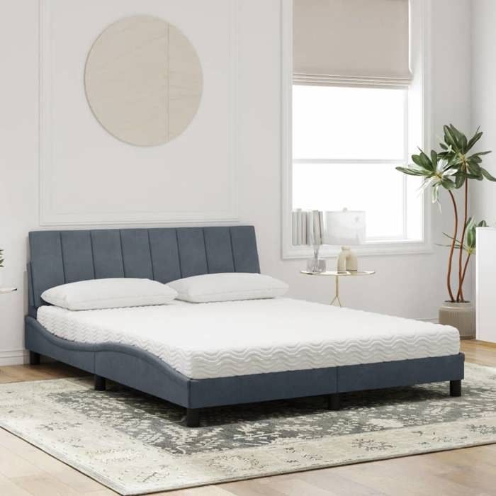 VidaXL Lit avec matelas gris foncé 160x200 cm velours 3208605