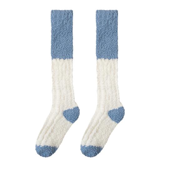Fuzzy Knee High Socks Women Fluffy Warm Knee Socks Color Socks Leg Warmers Block Thick Winter