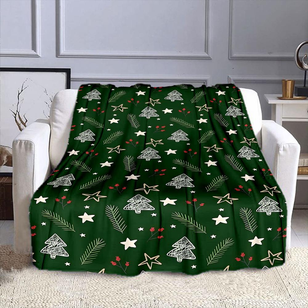Christmas Tree and Star Pattern Blanket Patterned Flannel Blanket Perfect for the Bedroom Living Room, Sofa, or a Little Nap