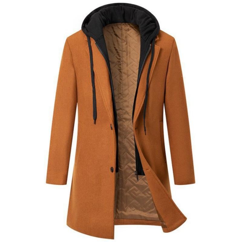 Men's Business Casual Padded Hooded Overcoat Autumn/winter High-end Fleece Plus Size Jacket