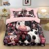 Lovely Cartoon Farm Animal Pattern Comforter Cover Reversible Grid Plaid Duvet Cover, Cute Cow Print Quilt Cover Set Boys Girls