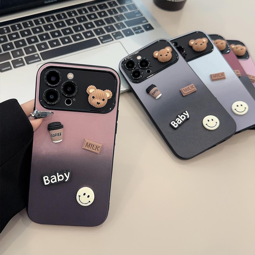 Gradient Color Contrast for Apple 17 ProMax Phone Case for IPhone 15 3D Teddy Bear 14 All Inclusive
