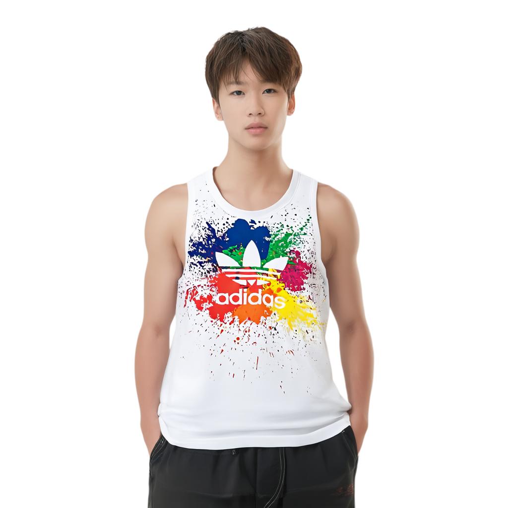 adidas Originals Lässiger Rundhals-Pullover Tintenspritzer Regenbogen Sportweste Herren Westen Weiß B30896