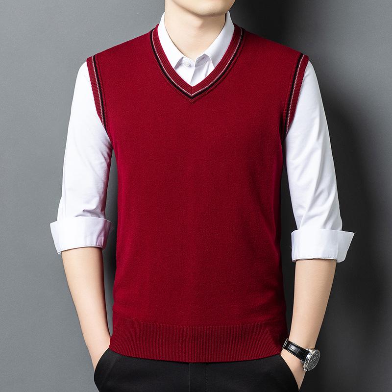 100% Wool V-Neck Knit Sweater Vest - Autumn 2025 Business Casual for Middle-aged Men