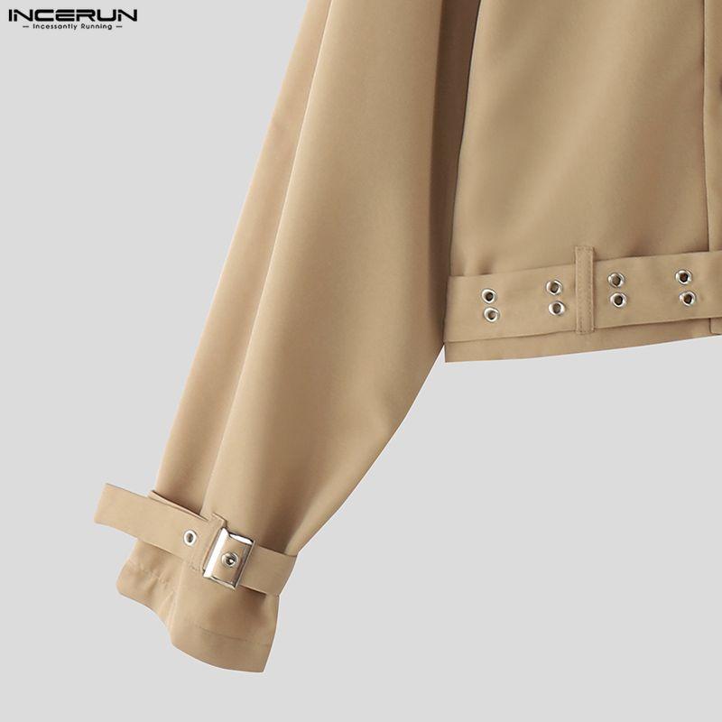 INCERUN Men Long Sleeve Casual Loose Short Hooded Cargo Jackets Tops