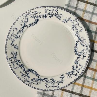 Retro Chinese Style Dining Plate Blue Flowers Household Exquisite Breakfast Plates High End Afternoon Tea Dessert Snacks Plate