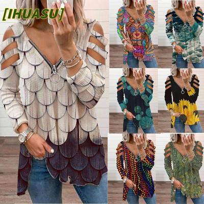 Bluse e Camicie Casual da Donna a Manica Lunga con Scollo a V