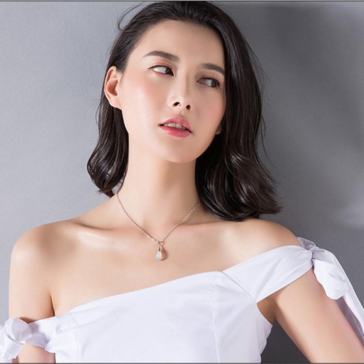 Korean Style S925 Sterling Silver Cat's Eye Water Drop Pendant Necklace for Women