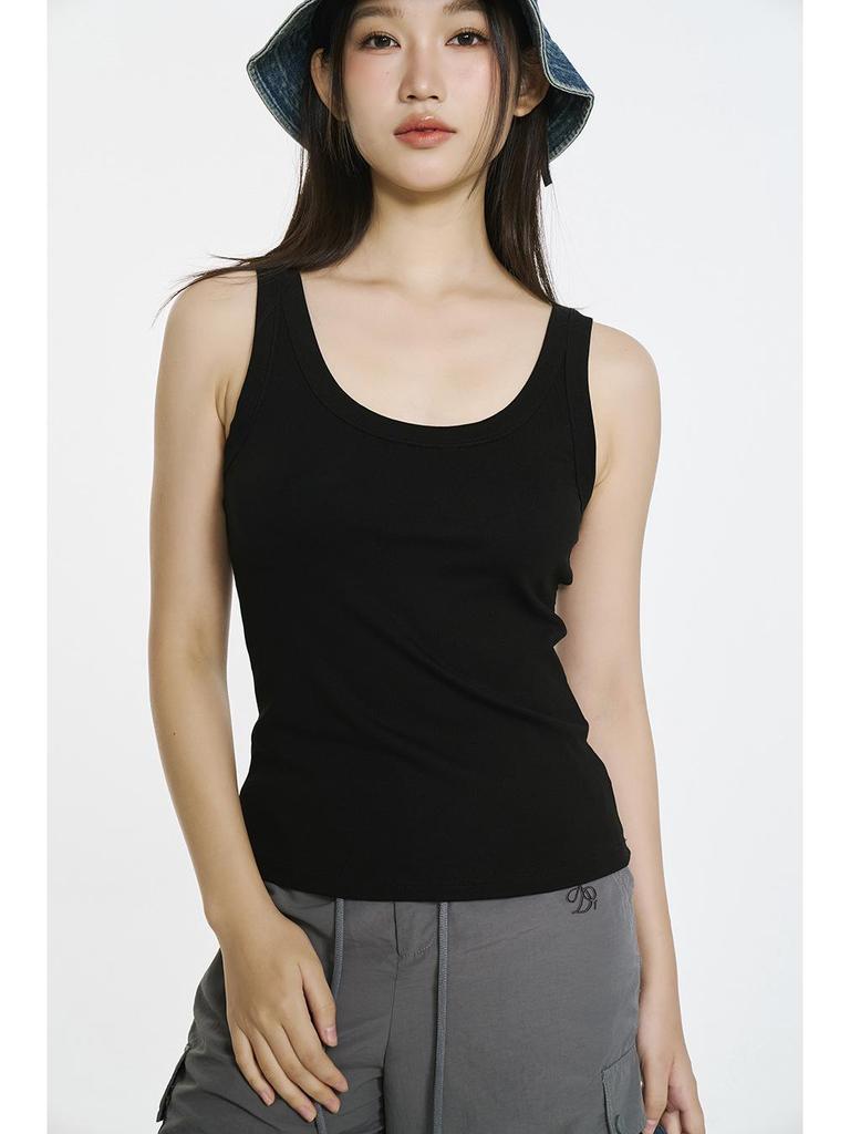 Spring 2026 Women's Tencel Lyocell Ribbed Spaghetti Strap U-Neck Vest Top