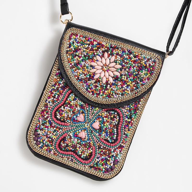 Exquisite Bohemian Style Crossbody Bag with Rice Beads, Shells, and Flowers