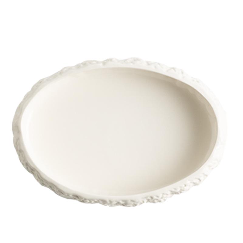 Nordic White Porcelain Oval Seafood and Vegetable Dish - Irregular Artistic Design