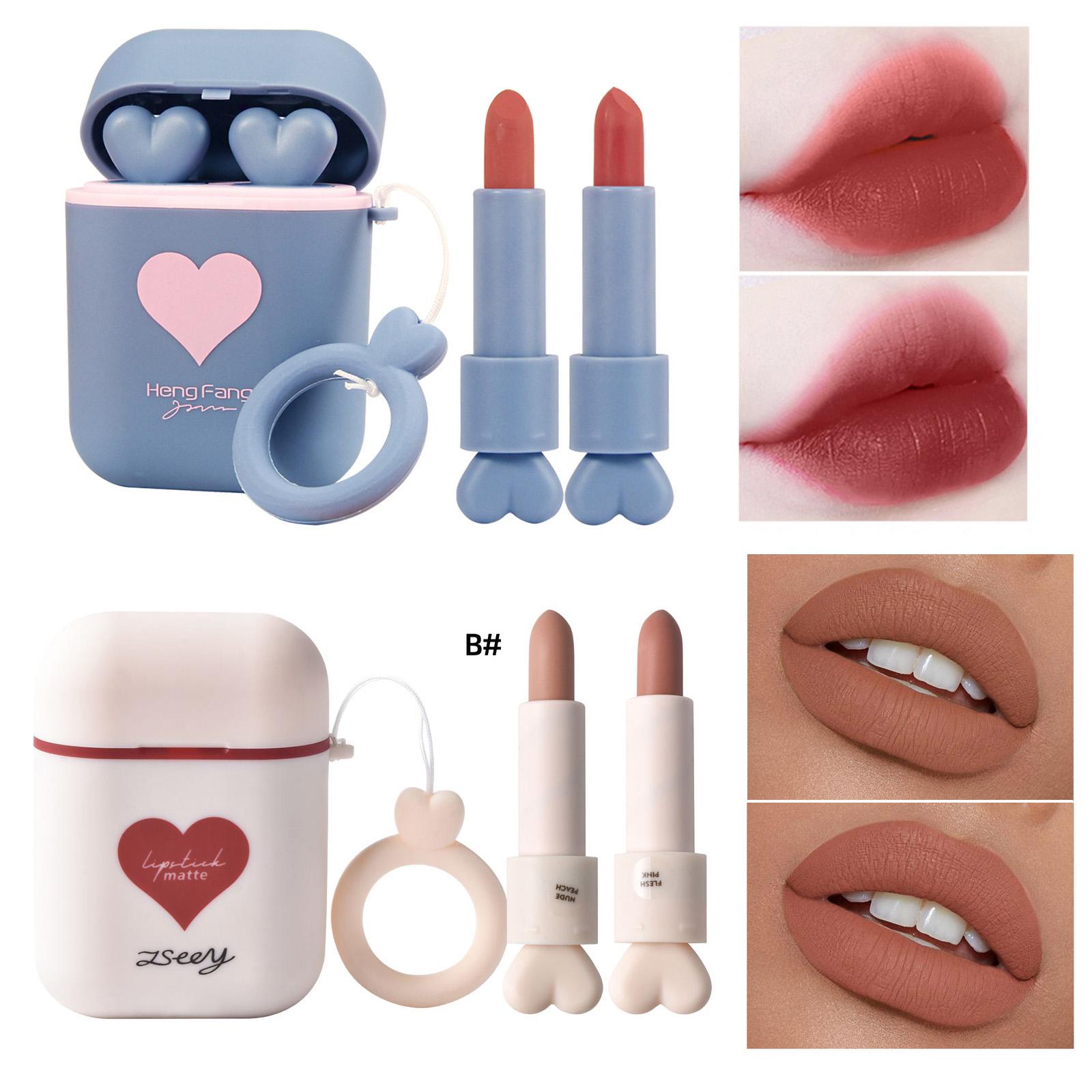 

Hengfang 2 компл./лот наушники Love Icon двойная трубка с антипригарным покрытием долговечная водонепроницаемая помада матовая помада в форме наушников губная помада телесного цвета красные губы макияж