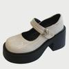 Γυναικεία 2024 Άνοιξη Mary Jane Μαύρα Δερμάτινα Τακούνια Πλατφόρμας