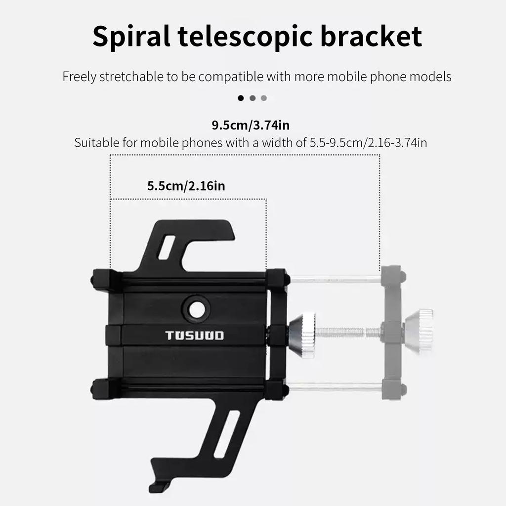 TOSUOD Bike Phone Holder Aluminum Alloy Adjustable 360 Rotation Bicycle Motorcycle Phone Mount Five Claws Mechanical Telescopic Cycling Accessories