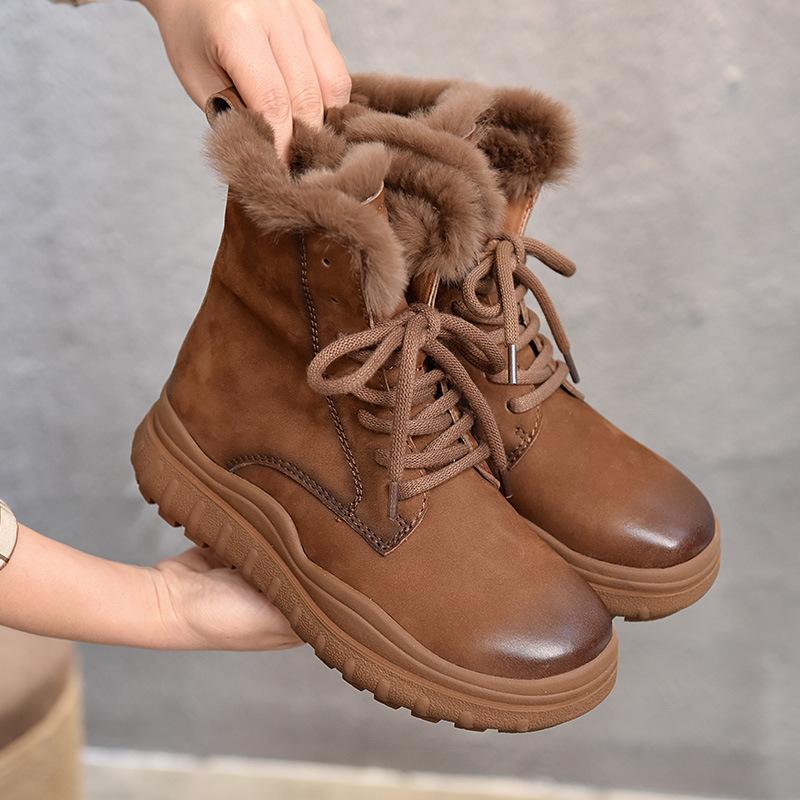 GKTINOO 2025 Winter New Genuine Leather Thick Sole Fur Real Short Boots Women Platform Side Zipper Snow Boots