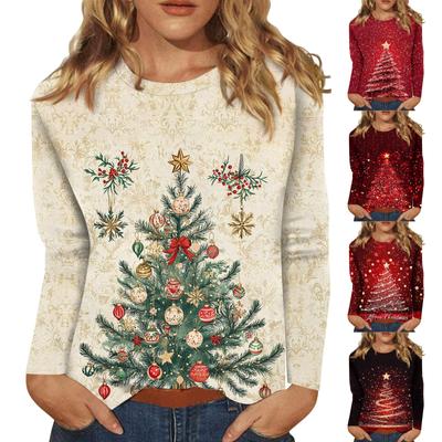 Dámska módna ležérna vianočná potlačená mikina s okrúhlym výstrihom a dlhým rukávom