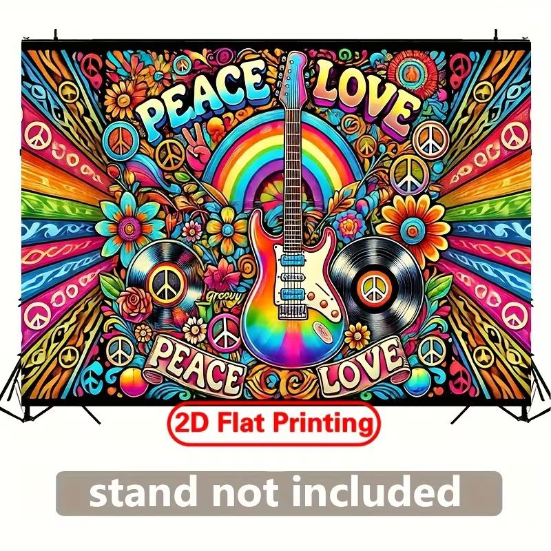 2D Peace Love Hippie Guitar Backdrop Party Photo Background Cloth