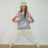 RIBBON PONY APPLIQUE SWEAT SHOULDER BAG GREY