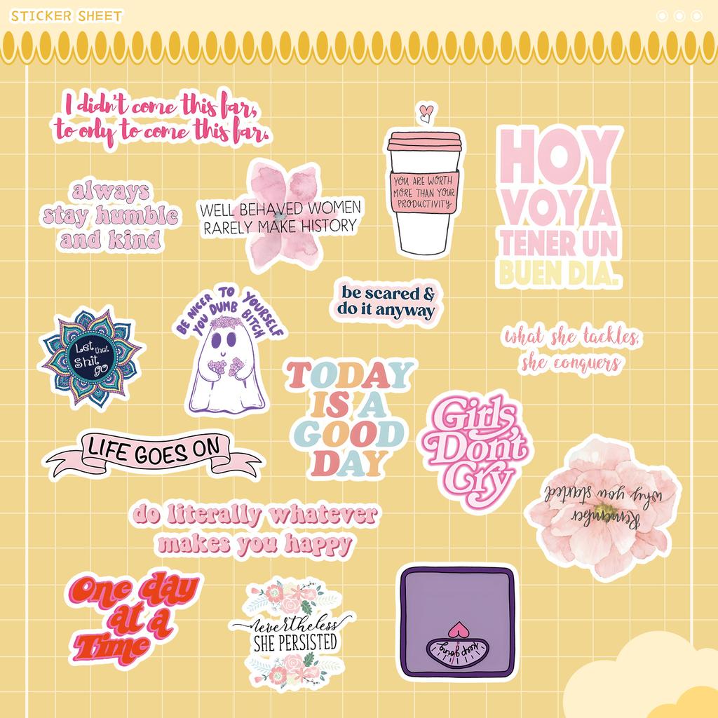 50 Pink Text Graffiti Stickers Mobile Phone Water Cup Waterproof Decorative Stickers Children's Hand Note Stickers