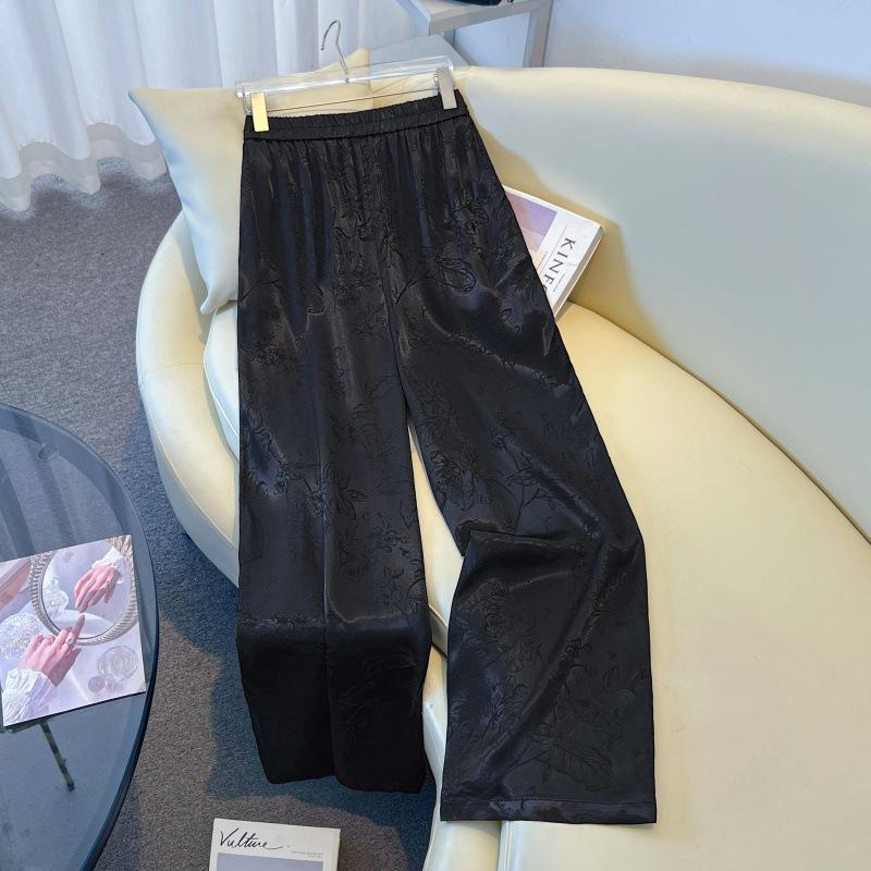 

Elegant Silk Jacquard Wide-Leg Pants for Age-Reducing Comfort in New Chinese Style XL чёрный