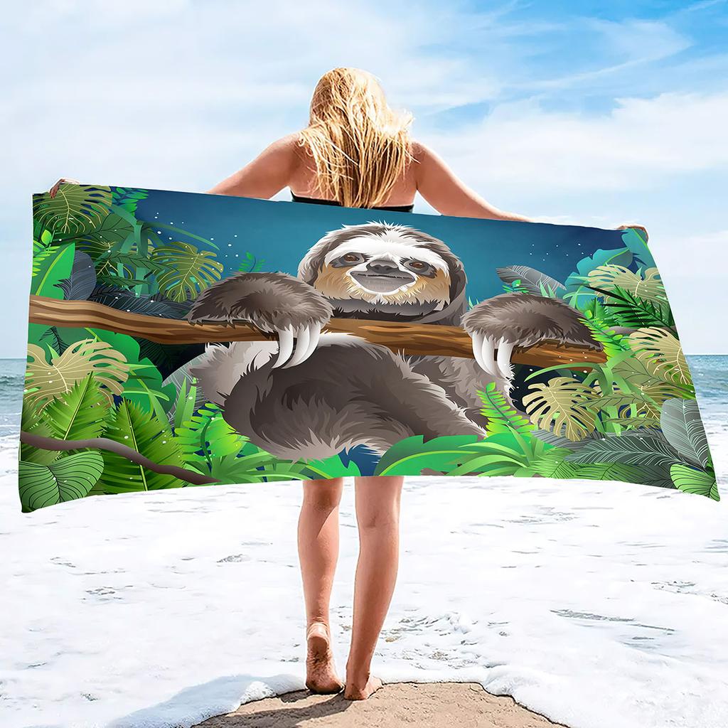 Cute Sloth Vacation Outdoor Beach Towel Microfiber Soft Large Shower Towels Multipurpose Highly Absorbent For Bathroom, Pool