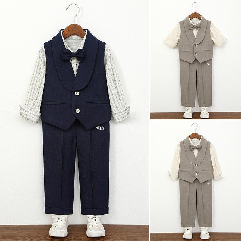 Elegantes Jungen-Formalkleidung Weste Anzug Set, Kinder Weste Hose Fliege Outfit, Kinder Gentleman Kleidung für Hochzeitsfeier Geburtstag Schulaufführung 3-10 J
