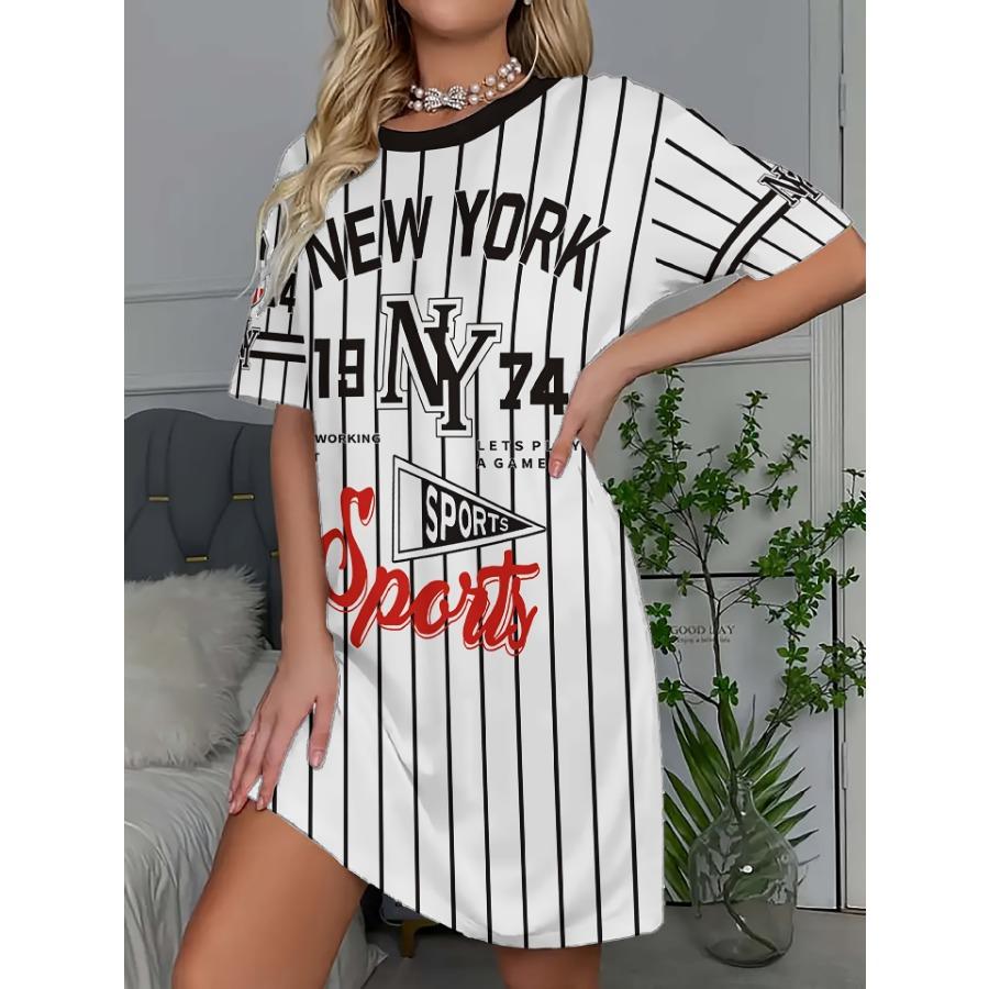 New Letter Printing Casual Versatile Fashion Trend High Quality Lightweight Medium and Long Dress