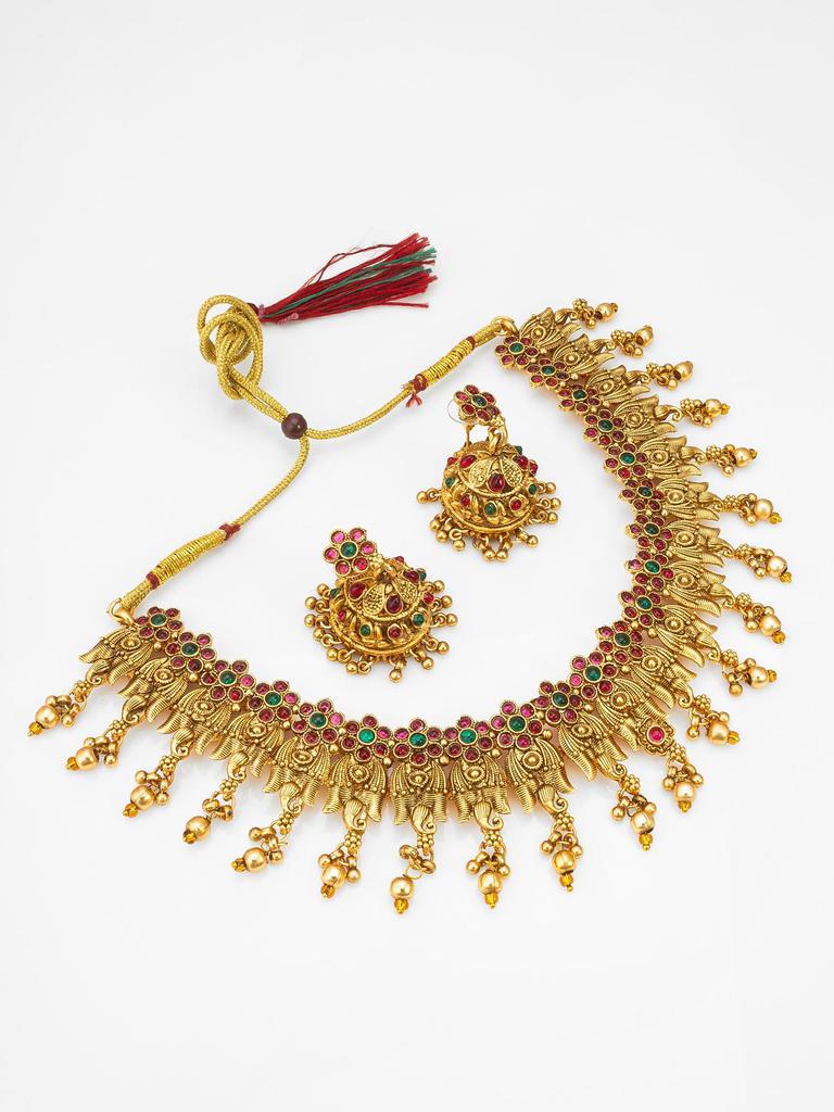 Juego de Joyería Artesanal Chapado en Oro con Piedras Marrones y Cuentas