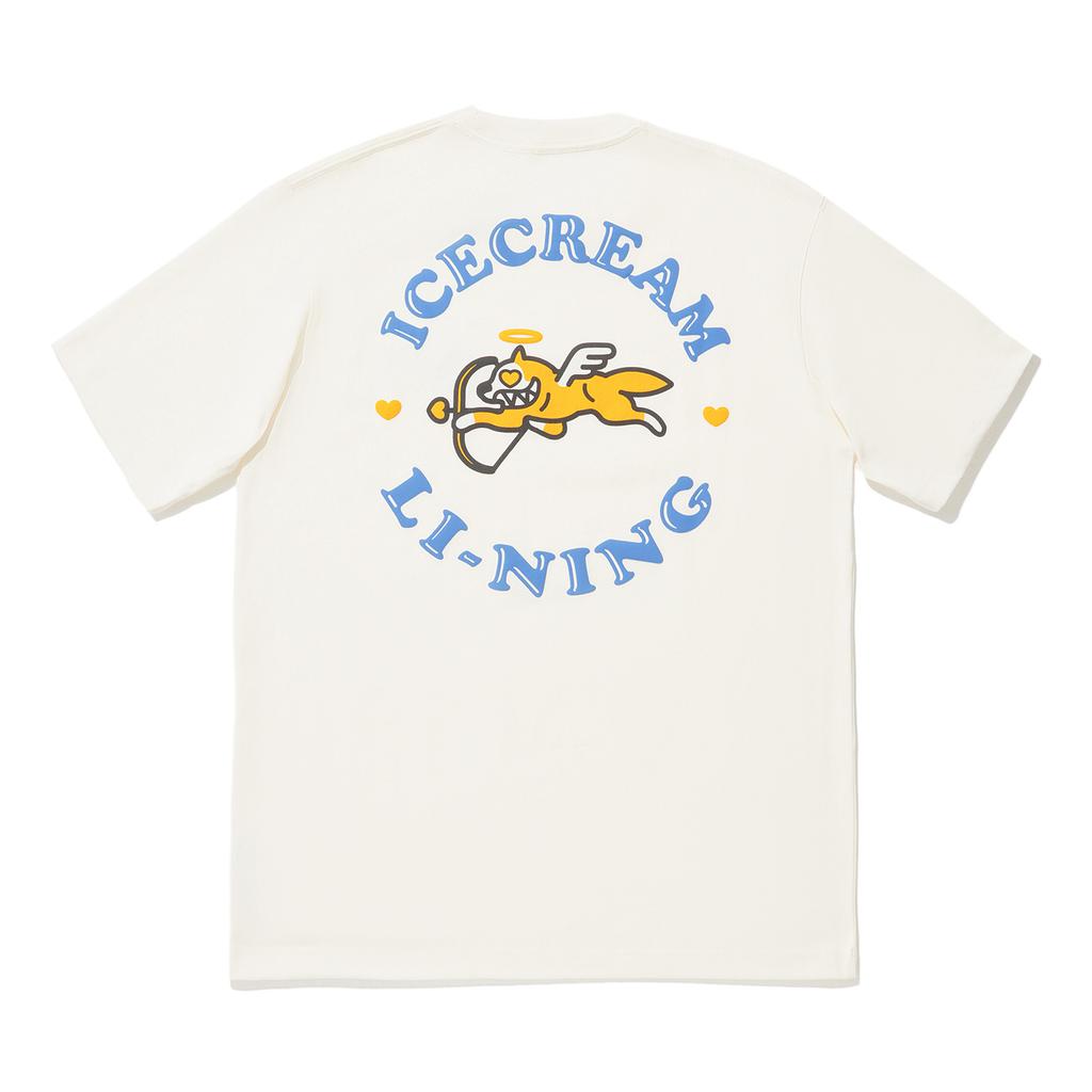 Li Ning X Icecream Collaboration Heartbreaker Series Round Neck Loose Casual Sports Short Sleeve T-Shirt Unisex T-Shirt Off-White AHSU733-1