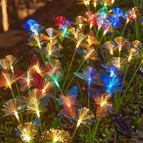 Solar Butterfly Lawn Light Fiber Optic Butterfly Garden Light Solar Powered Waterproof Outdoor Light