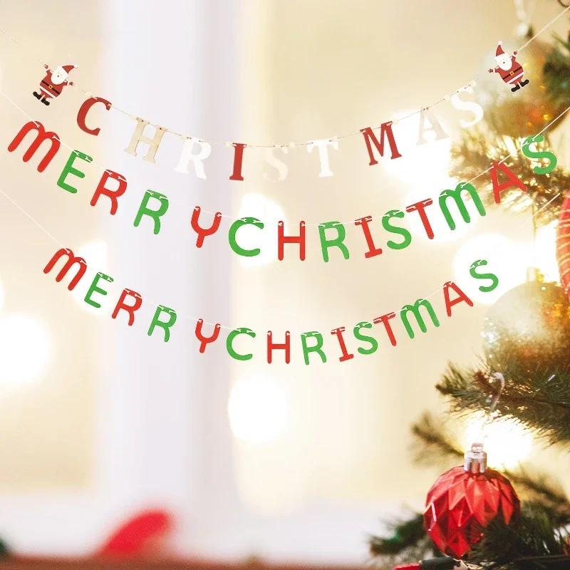 1Pcs Christmas Hanging Banner Ornament Merry Christmas Letter Flag Wooden Ornament Party New Year Xmas Home Decoration Gifts