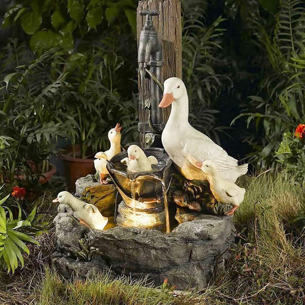 Animal Statue Solar Flowing Water Squirrel Duck Resin Sculptures Outdoor Garden Decoration Yard Ornaments with LED Lights