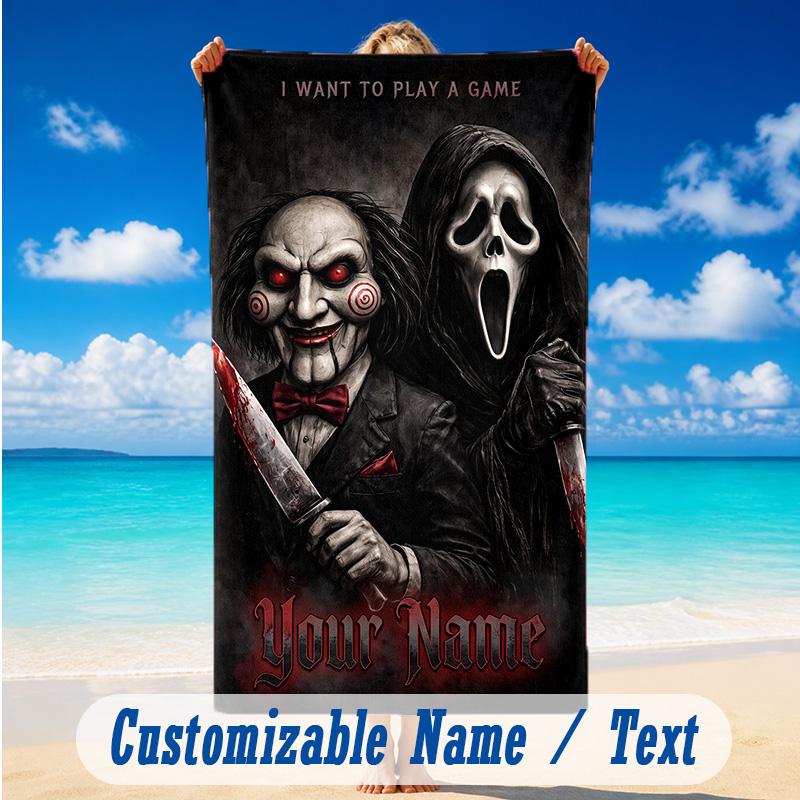 Beach Towel Custom Name Text, Quick Dry Large Towel For Beach HomeSaw Billy the Puppet