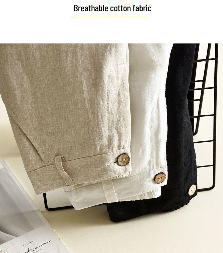 Women's High Waist Wide Leg White Linen-Cotton Pants - Korean Style, Slimming, Loose Fit, Straight Leg