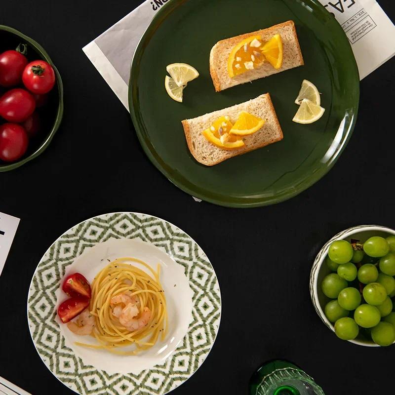 Modern Style Ceramic Plate Retro Restaurant Steak Pasta Dining Plates Delicious Dishes Large Soup Bowls Household Tableware