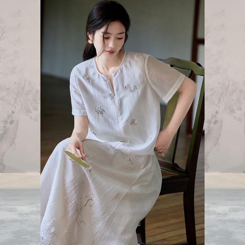 Women s New Chinese Style Embroidered Short Sleeve Shirt M