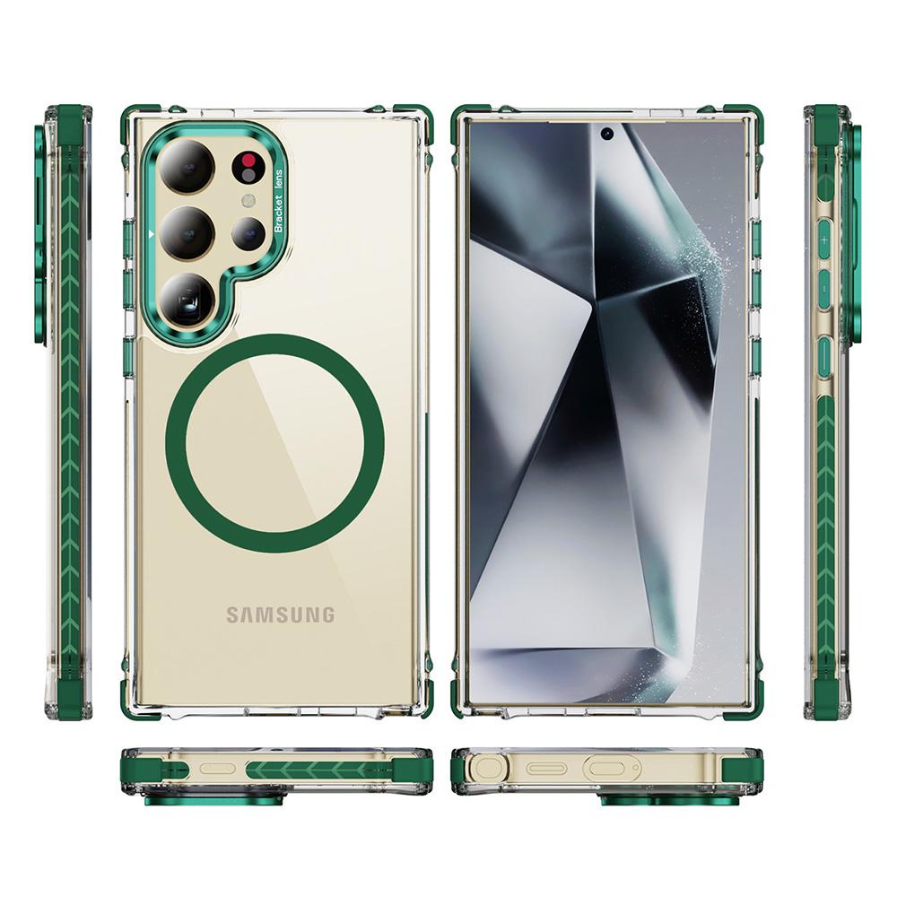 For Samsung Galaxy S24 Ultra Clear Phone Case with Lens Kickstand Cover Compatible with MagSafe