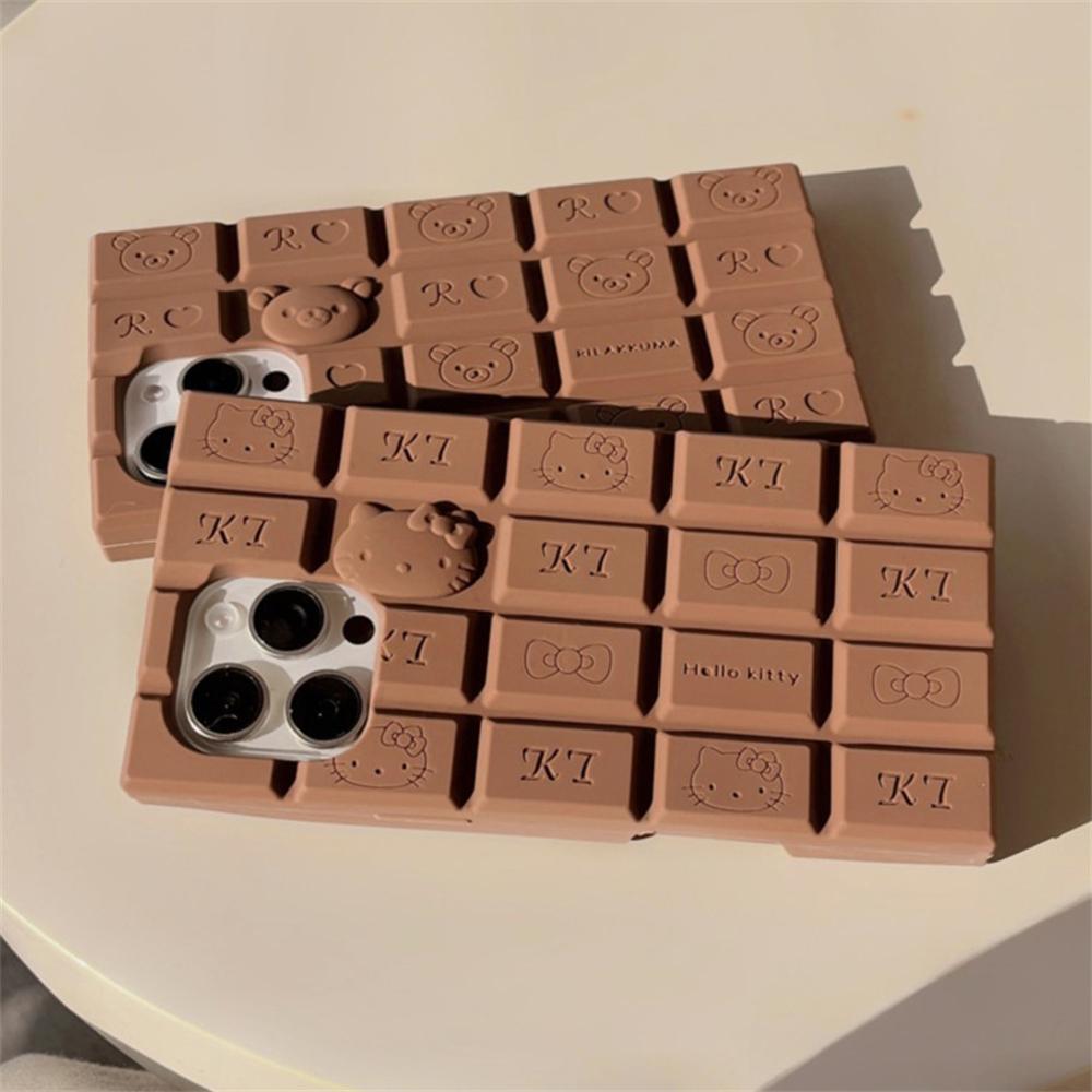 Chocolate Miniso Hello Kitty Silicone Phone Case for iPhone 16 15 13 12 14 11 Pro Max X XS Max XR Cartoon Rilakkuma Bear Cover