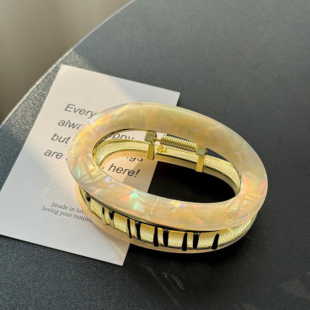 Chic High-quality Acetate Hair Claw Clips With Fashionable Geometric Design For Women Rainbow Yellow8.9cm